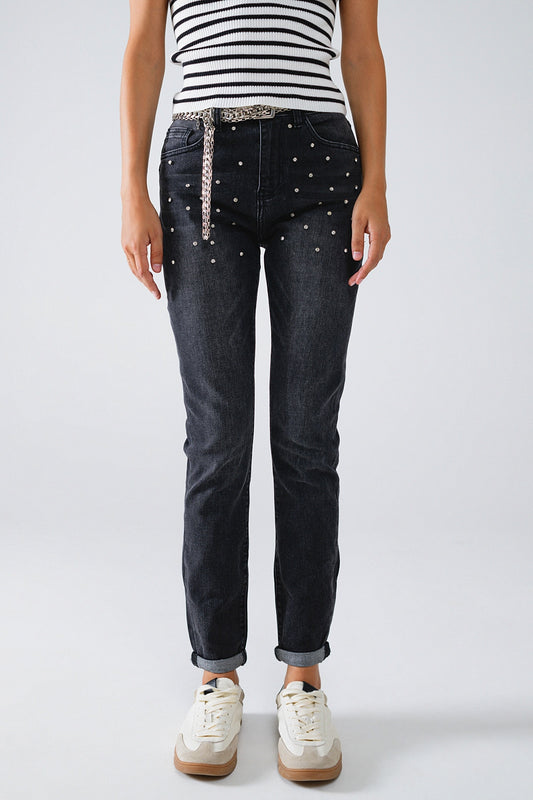Q2 Jean skinny noir avec strass