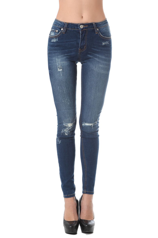 Q2 Jean skinny taille haute avec effet usé