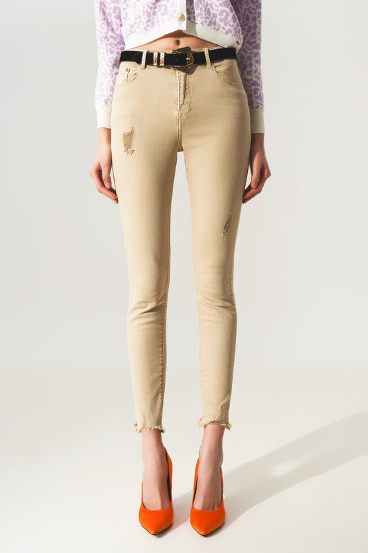 Q2 Jean skinny taille haute beige