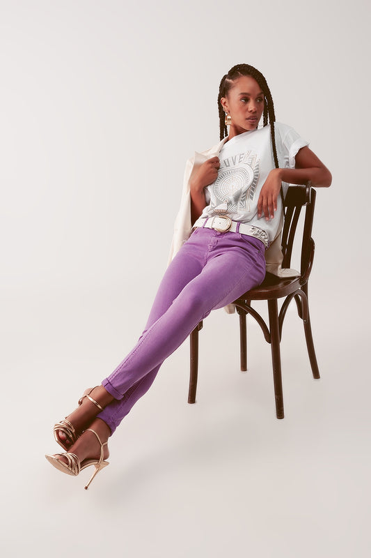 Q2 Jean skinny taille haute en violet