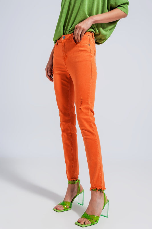 Q2 Jean skinny taille haute orange