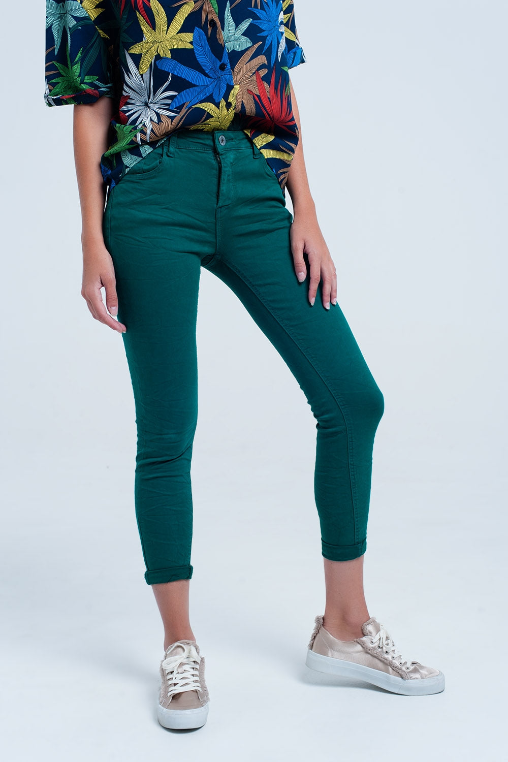 Q2 Jean skinny vert élastique
