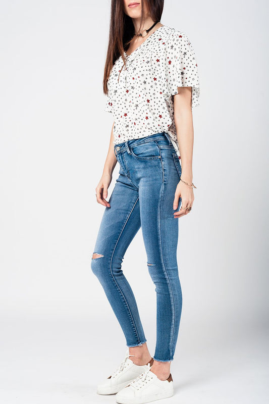 Q2 Jean slim 5 poches troué