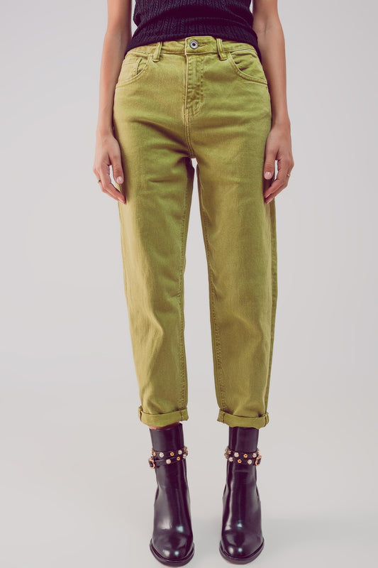 Q2 Jean slouchy à taille mi haute en coton Vert fluo