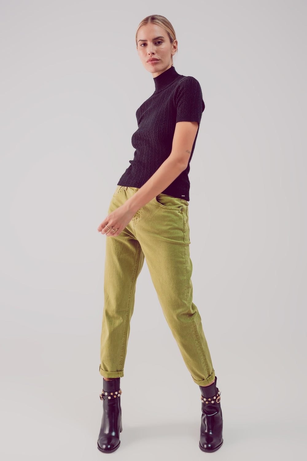 Jean slouchy à taille mi haute en coton Vert fluo