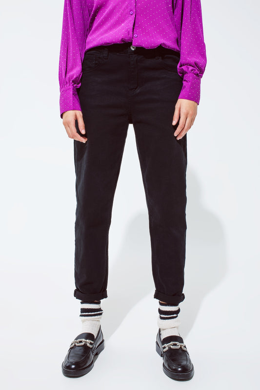 Q2 Jean slouchy taille mi haute en coton noir