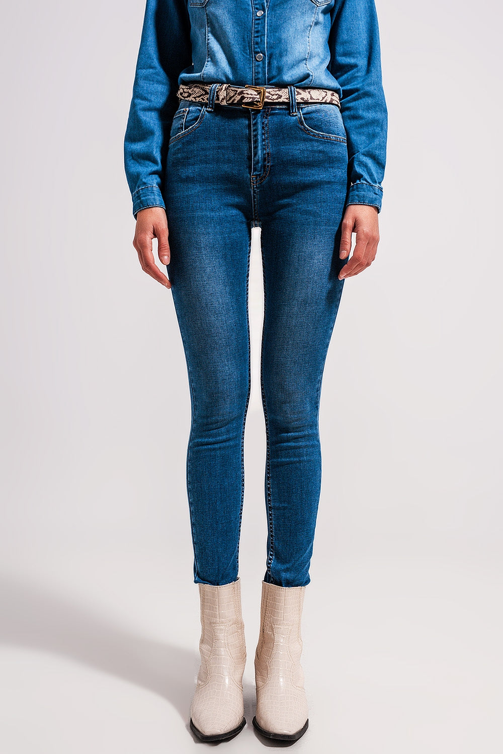 Q2 Jean stretch skinny à taille haute Bleu moyen