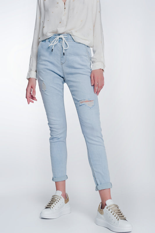 Q2 Jean style jogger délavage lumière