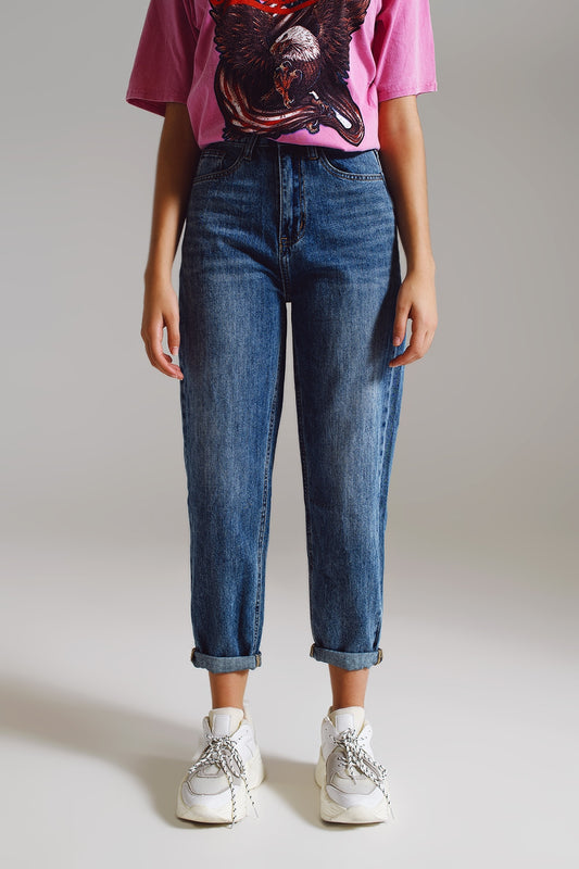 Q2 Jean style mom taille haute et mi-hauteur lavé
