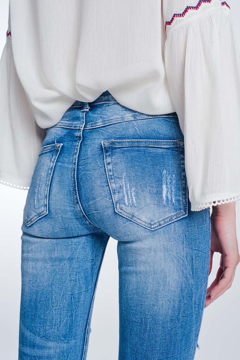 Jean super skinny à grosses déchirures bleu vintage