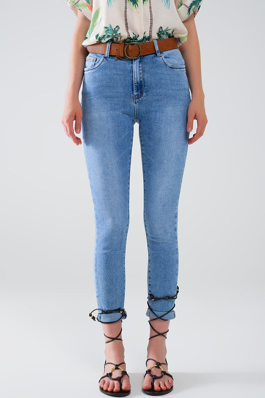 Q2 Jean super skinny à taille normale délavé clair avec 5 poches