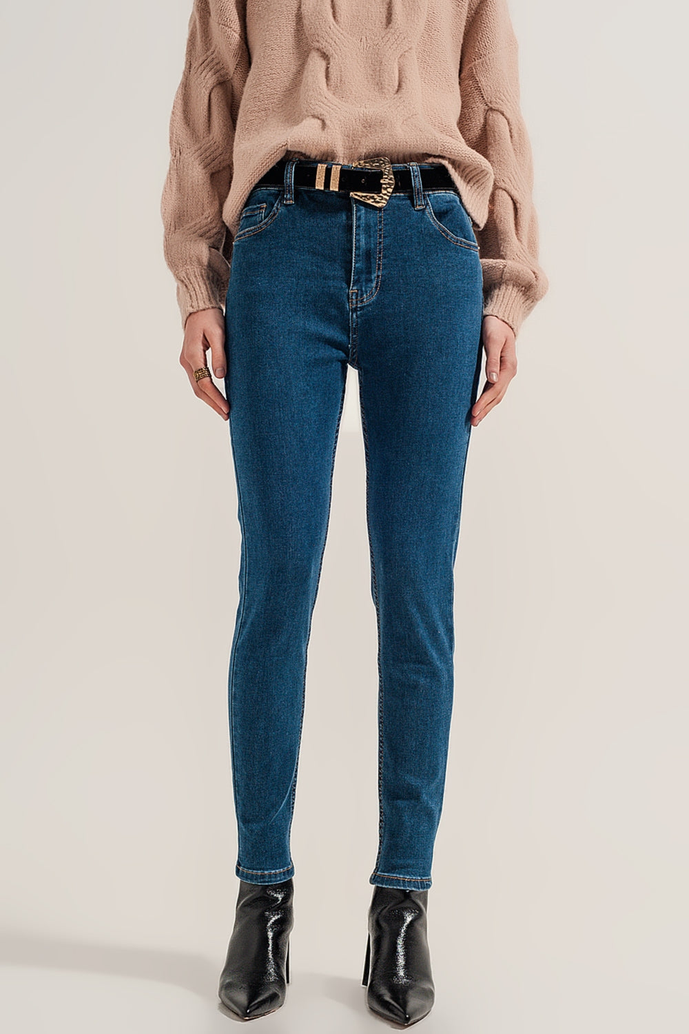 Jean super skinny bleu moyen de taille haute délavé