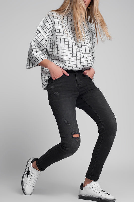 Q2 Jean super skinny déchiré Noir délavé