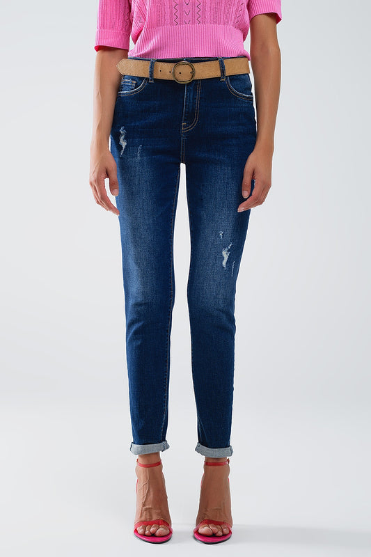 Q2 Jean super skinny délavé foncé en denim stretch