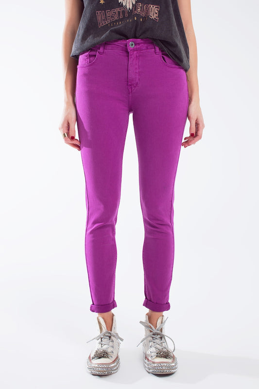 Q2 Jean super skinny fuchsia avec plis doux