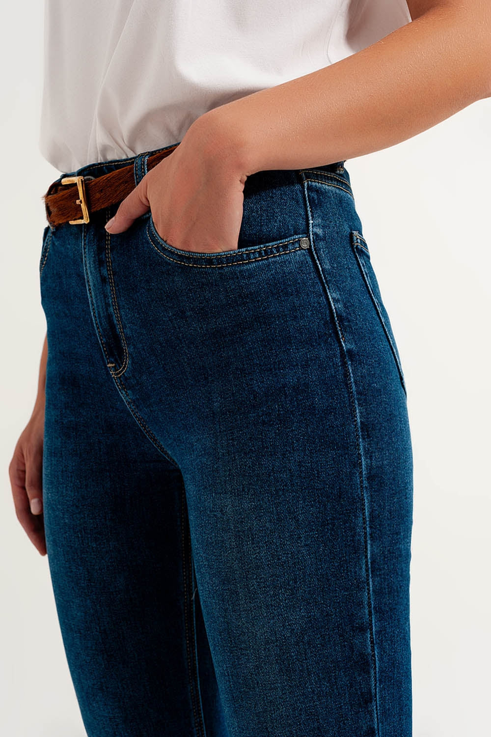 jean super skinny taille haute en bleu foncé avec élastique de haute qualité