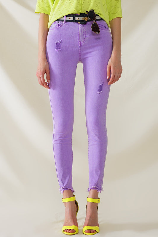 Q2 Jean super skinny taille haute violet