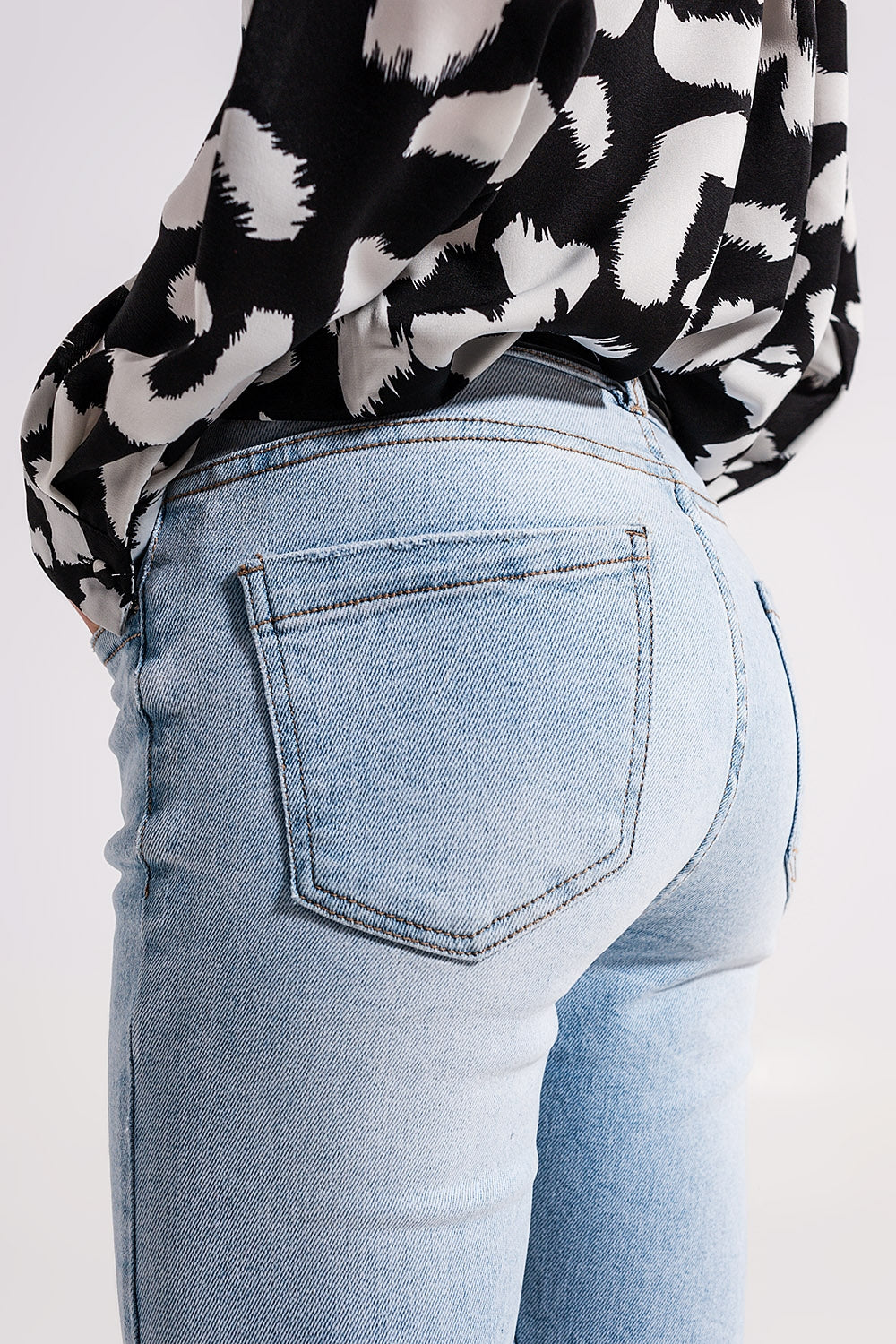Jean taille haute à ourlet fendu Délavage vintage