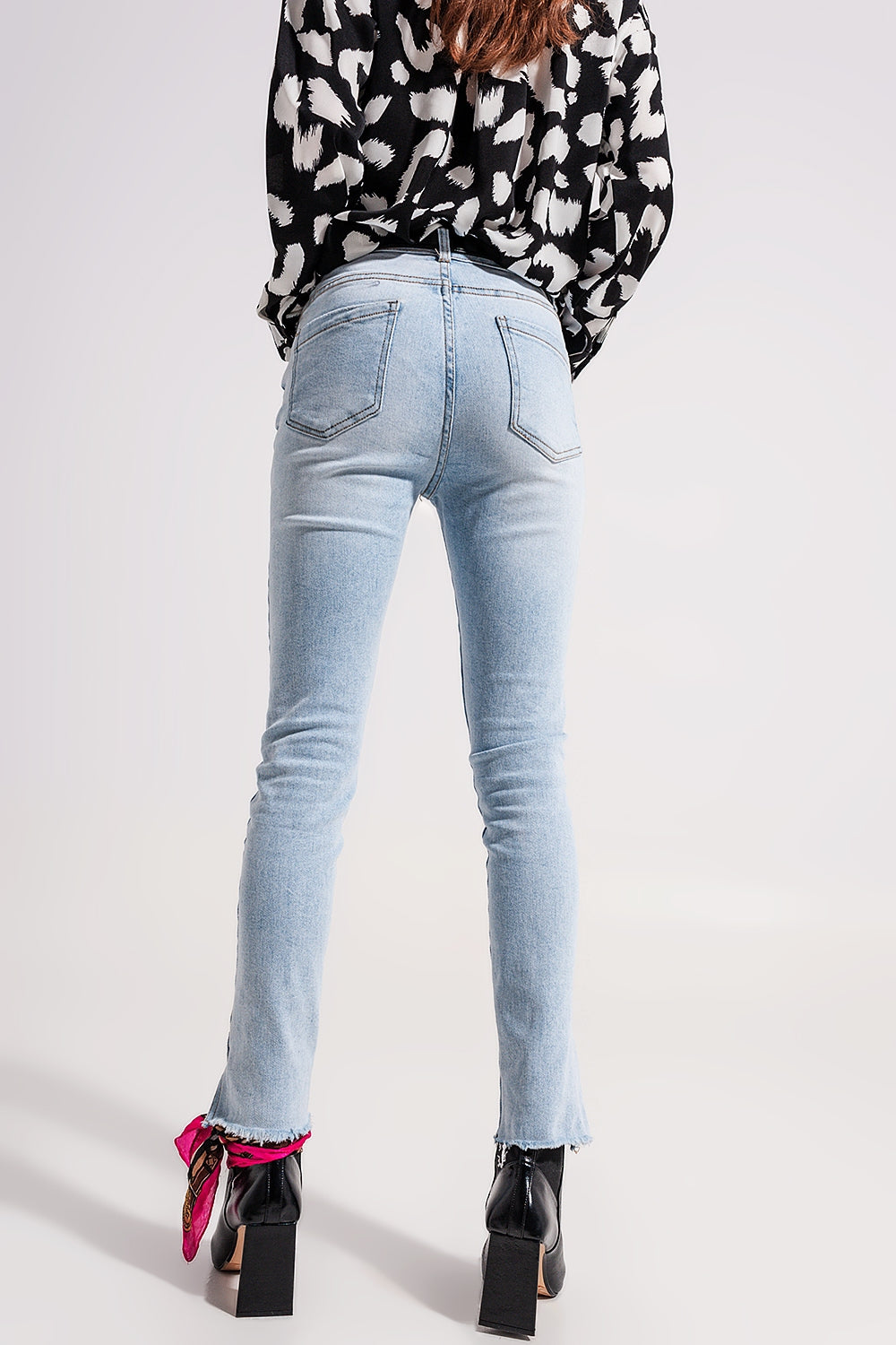 Jean taille haute à ourlet fendu Délavage vintage