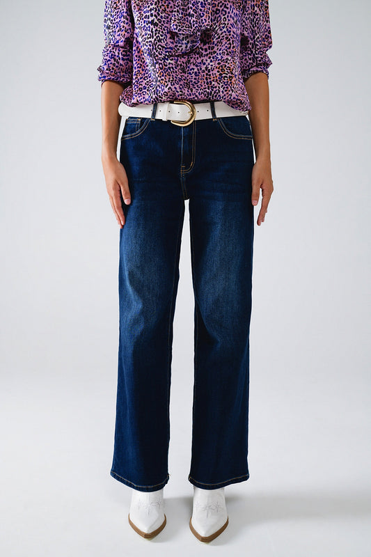 Q2 Jeans 90's à jambe large lavage foncé