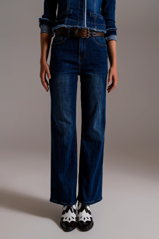Q2 Jeans à pattes d'éléphant des années 70 en bleu délavé moyen