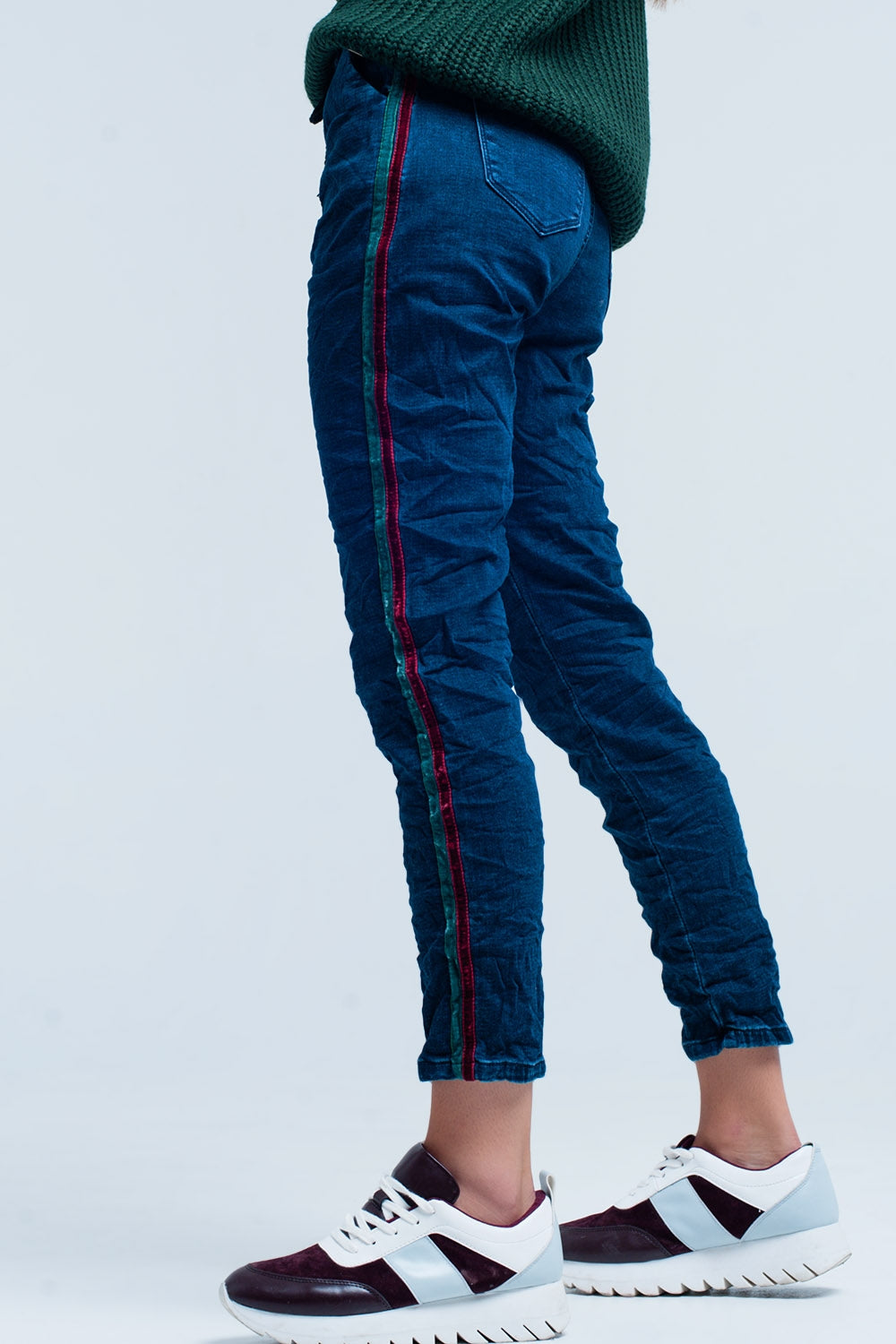 Q2 Jeans baggy bleus avec bande de côté