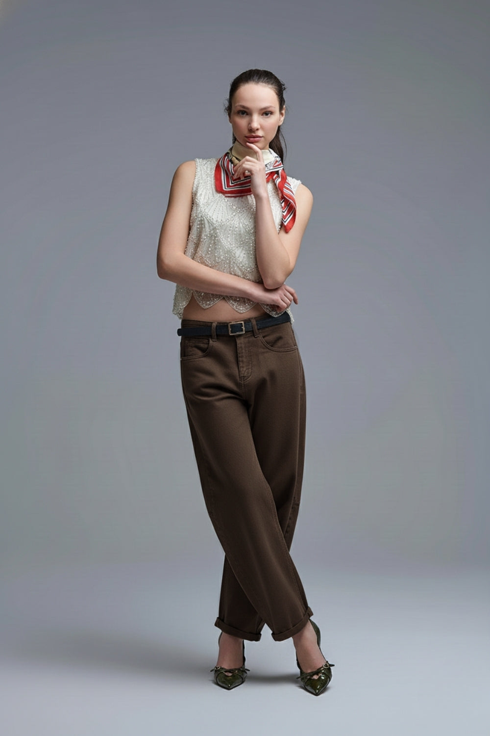 Jeans ballon Barrel marron tendance avec poches