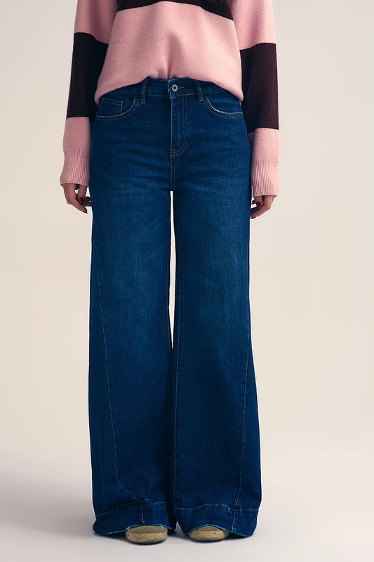Q2 Jeans bleu foncé avec jambe extra large
