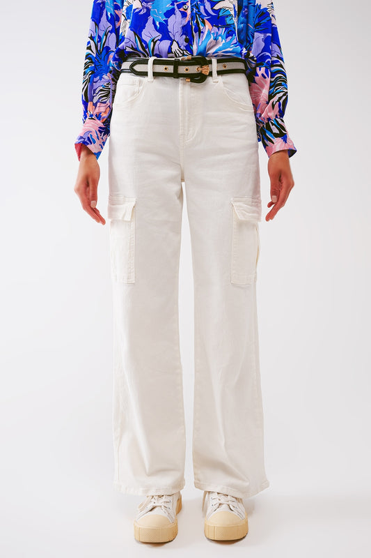 Q2 Jeans cargo à jambes droites en blanc