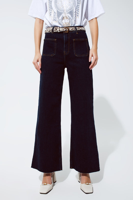 Q2 Jeans droits avec détail de poche en lavage foncé