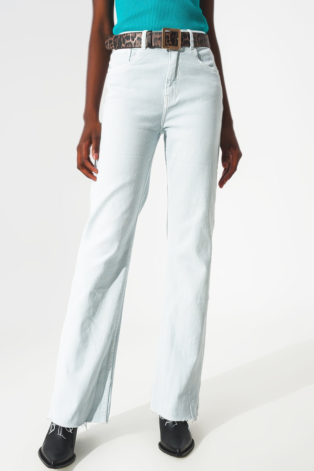 Q2 jeans élastiques en coton bleu clair
