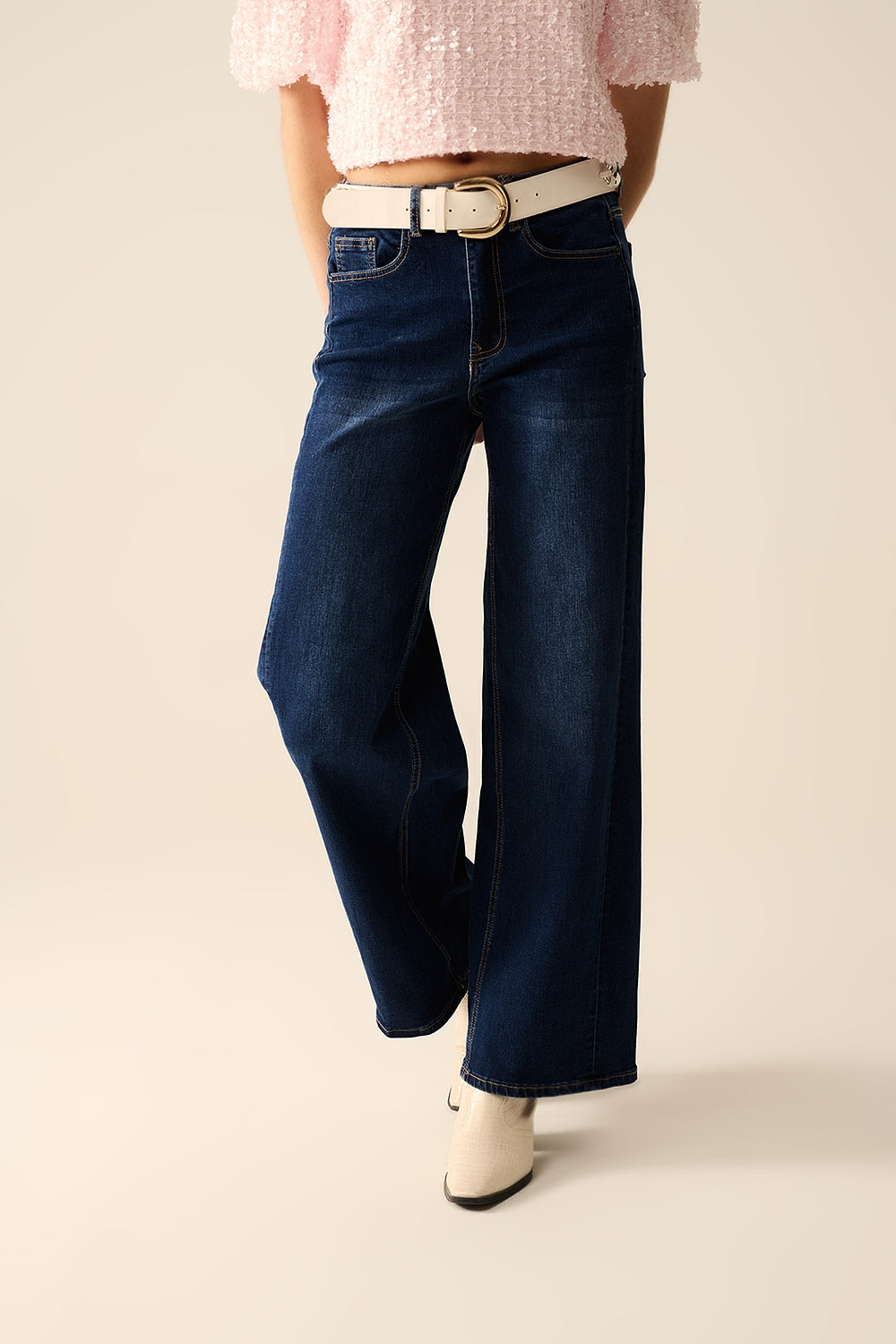 jeans en denim extensible à jambe large lavés foncés