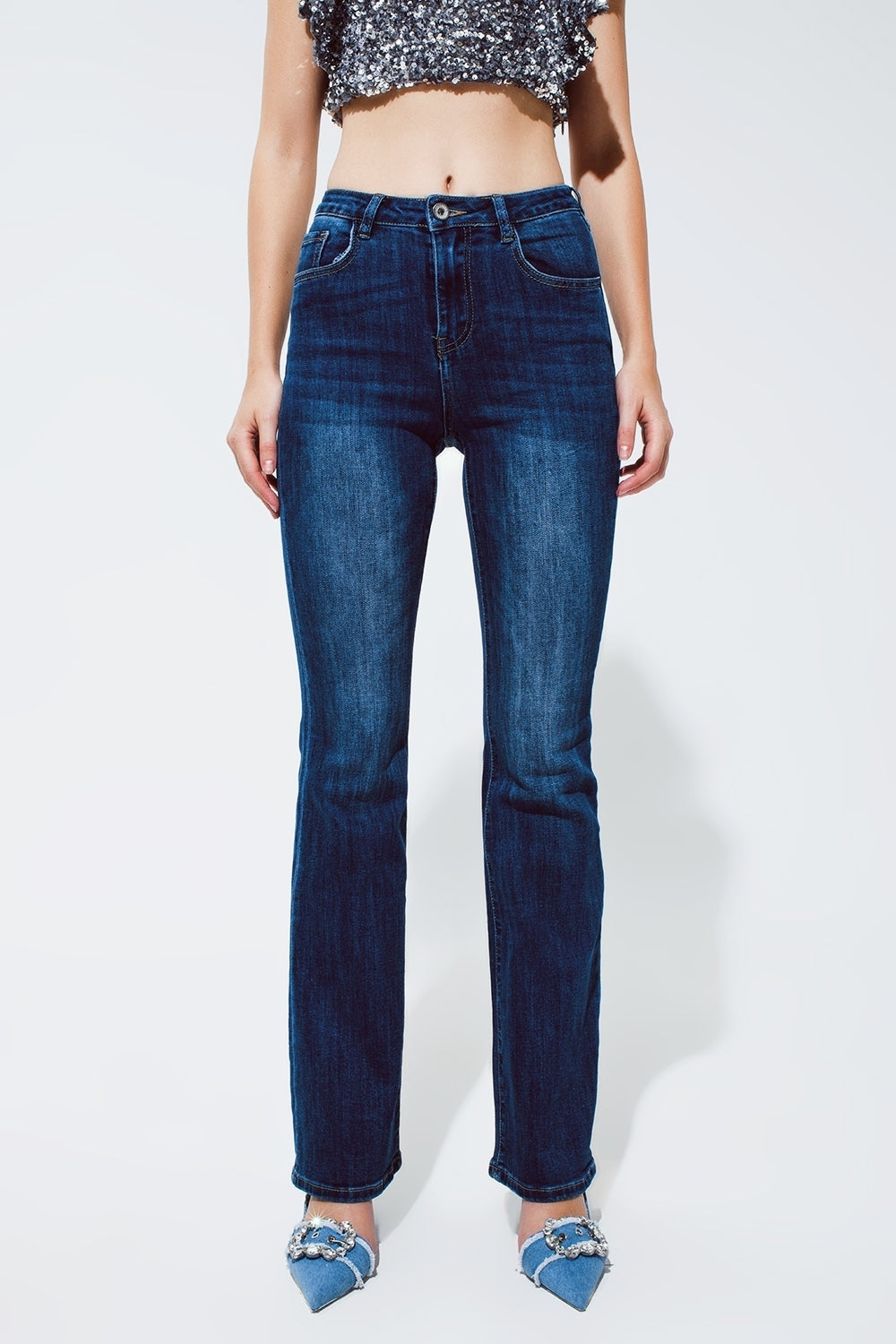 Q2 Jeans en denim Flaire en bleu foncé