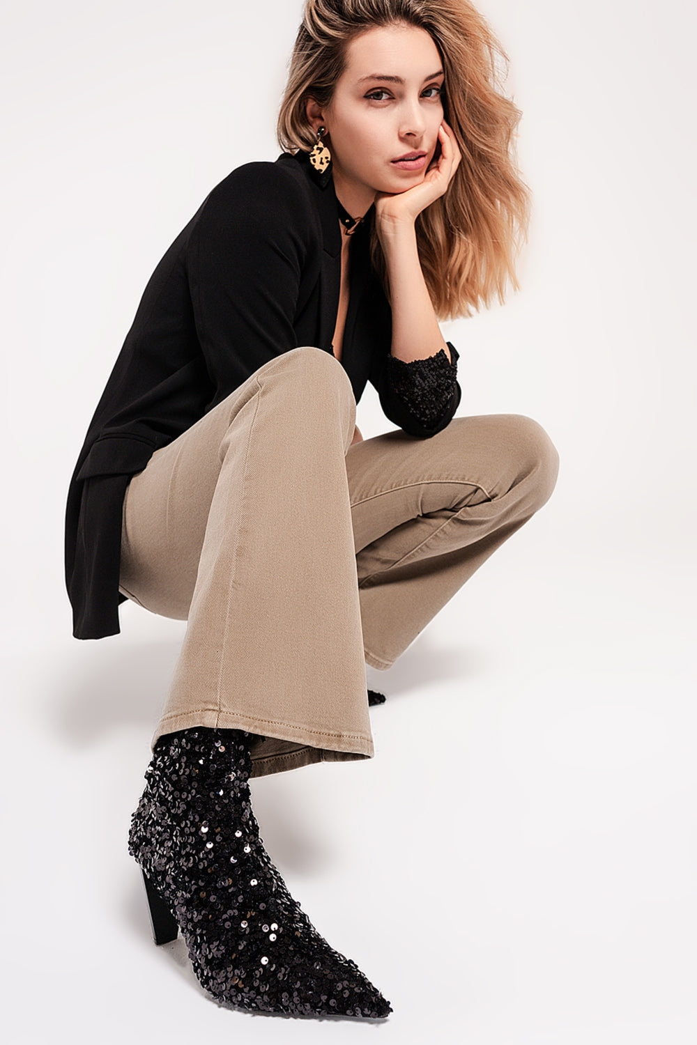 Q2 Jeans évasé Beige