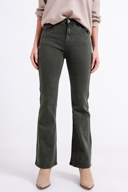 Q2 Jeans évasé Olive