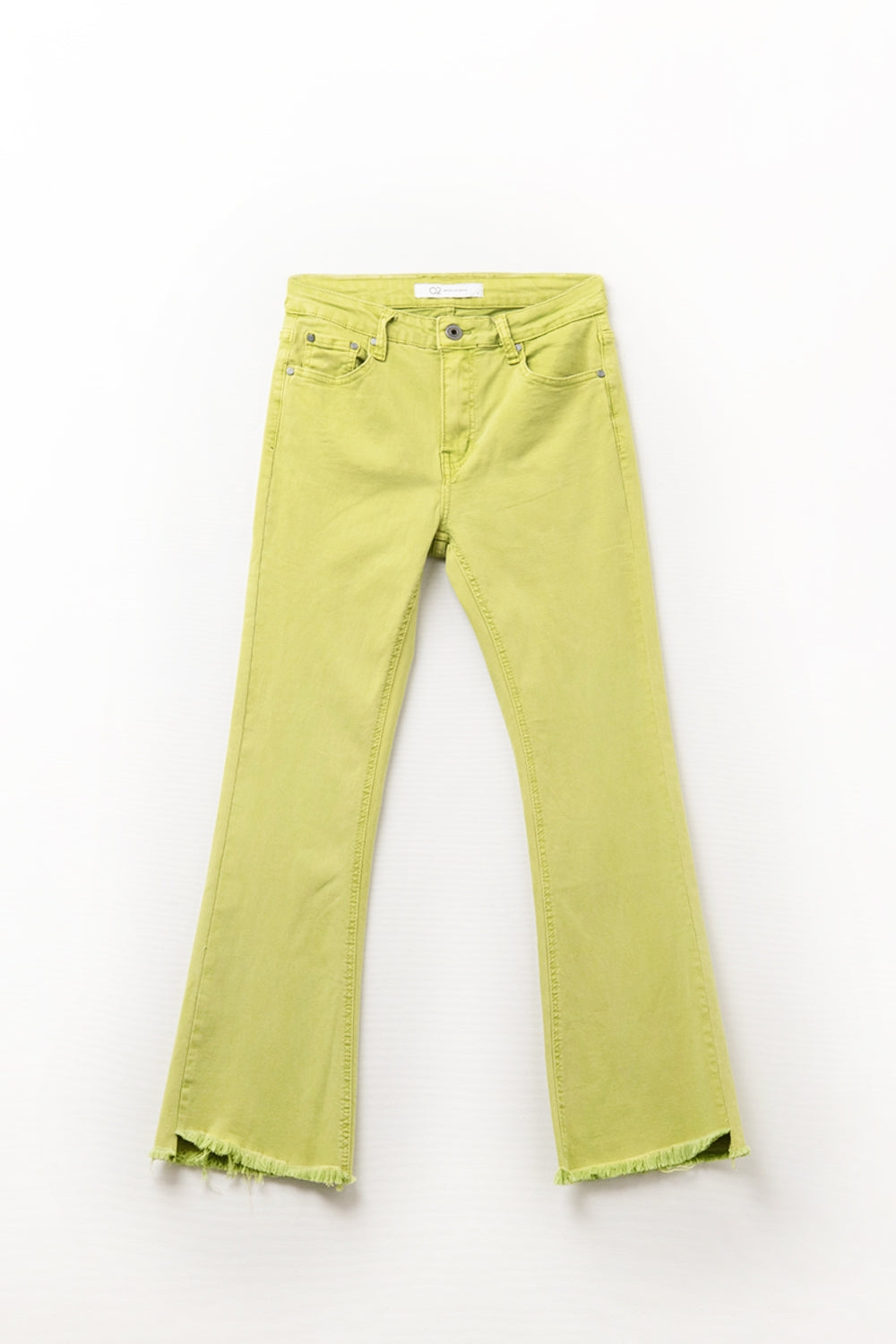 Q2 Jeans évasés avec bord brut en couleur citron vert