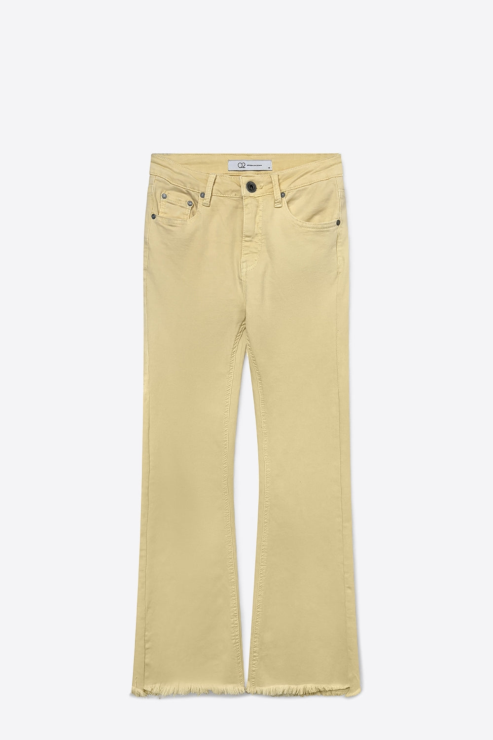 Jeans évasés avec bord brut en couleur jaune