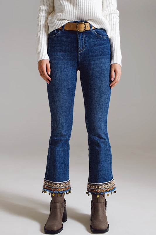 Q2 Jeans évasés avec ourlet orné