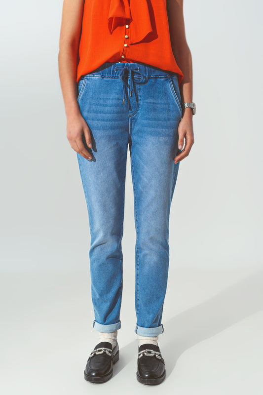 Q2 Jeans Jogger à taille coulissante