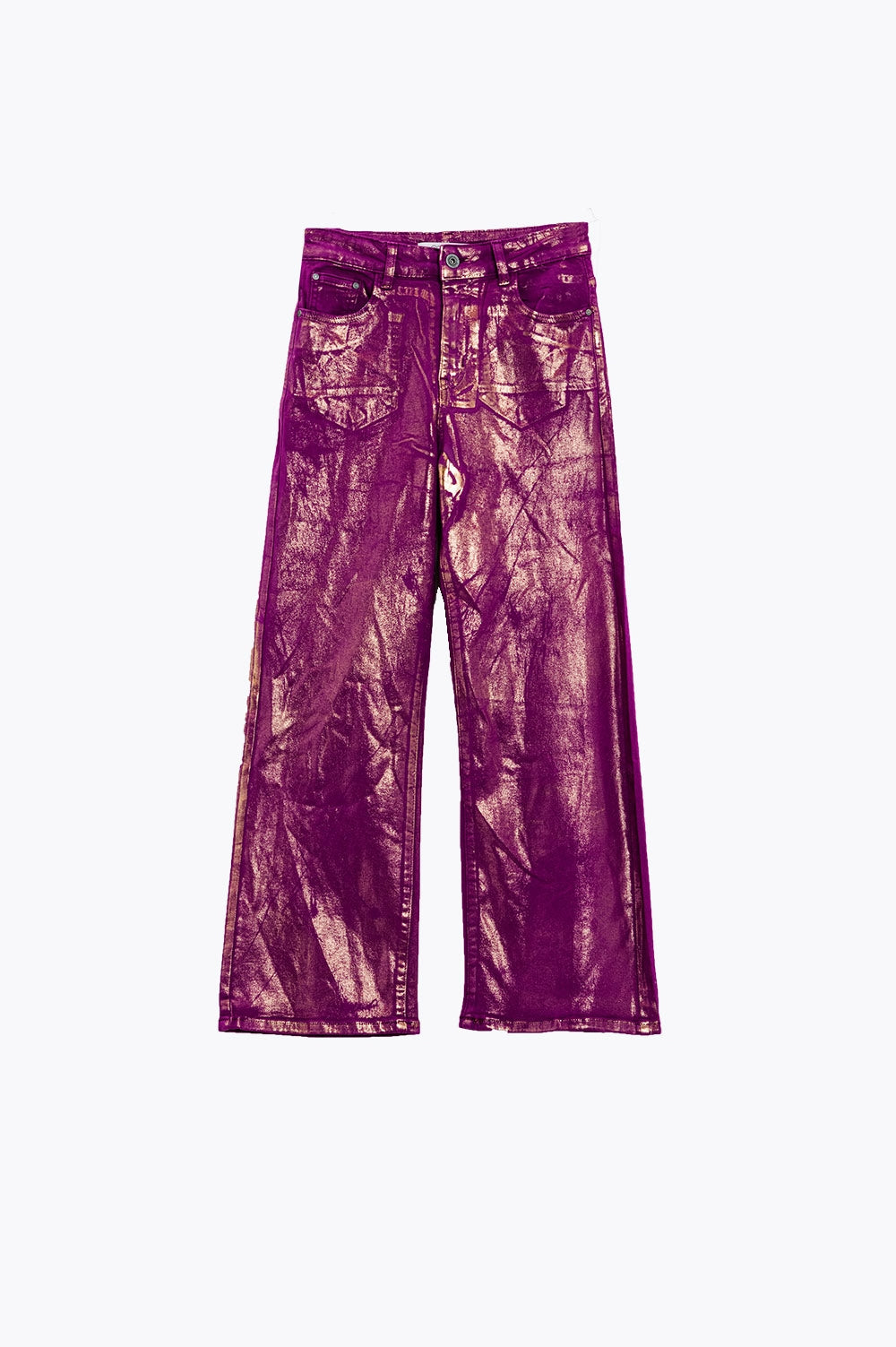 Jeans Magenta à jambe large avec finition métallique en or