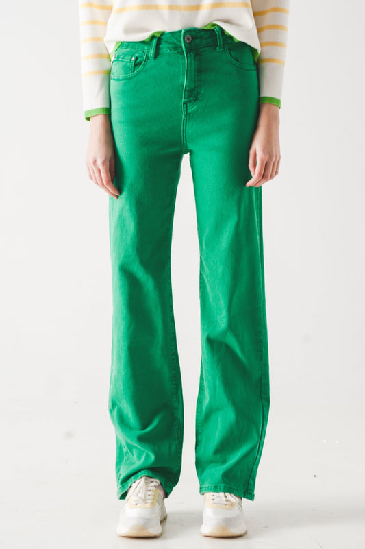 Q2 Jeans mom à taille haute en vert