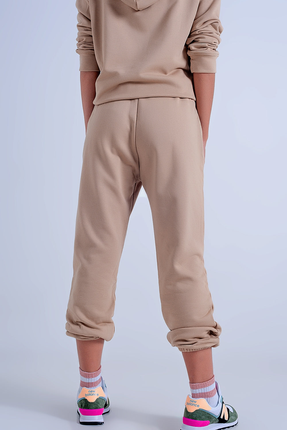 Jogger basique en coton avec lien à nouer beige
