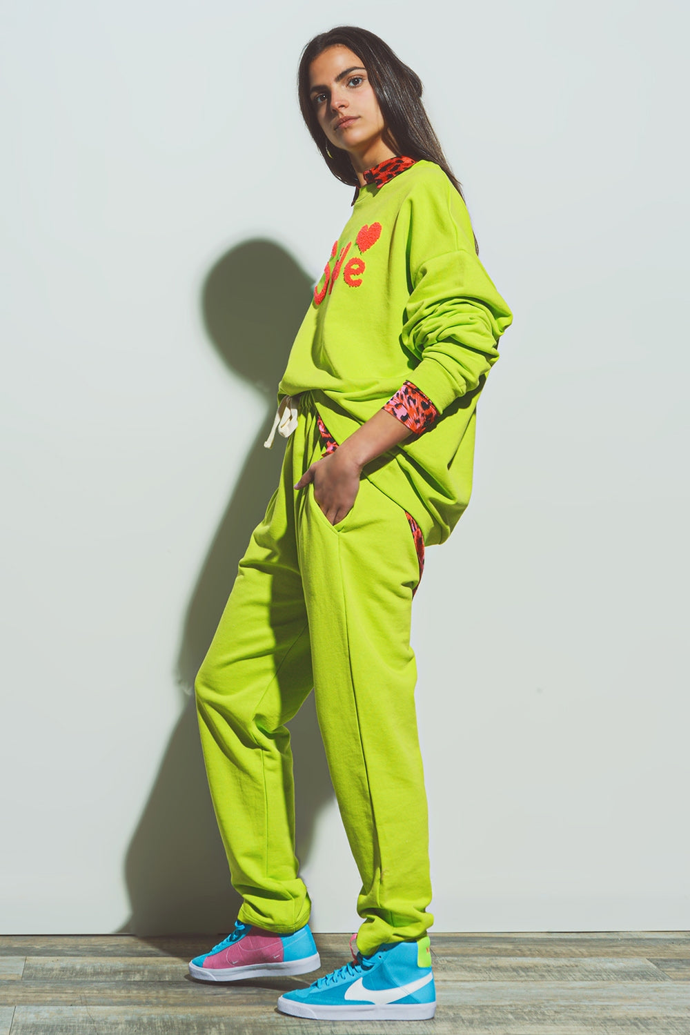 Jogging Oversize à Taille Nouée en Lime