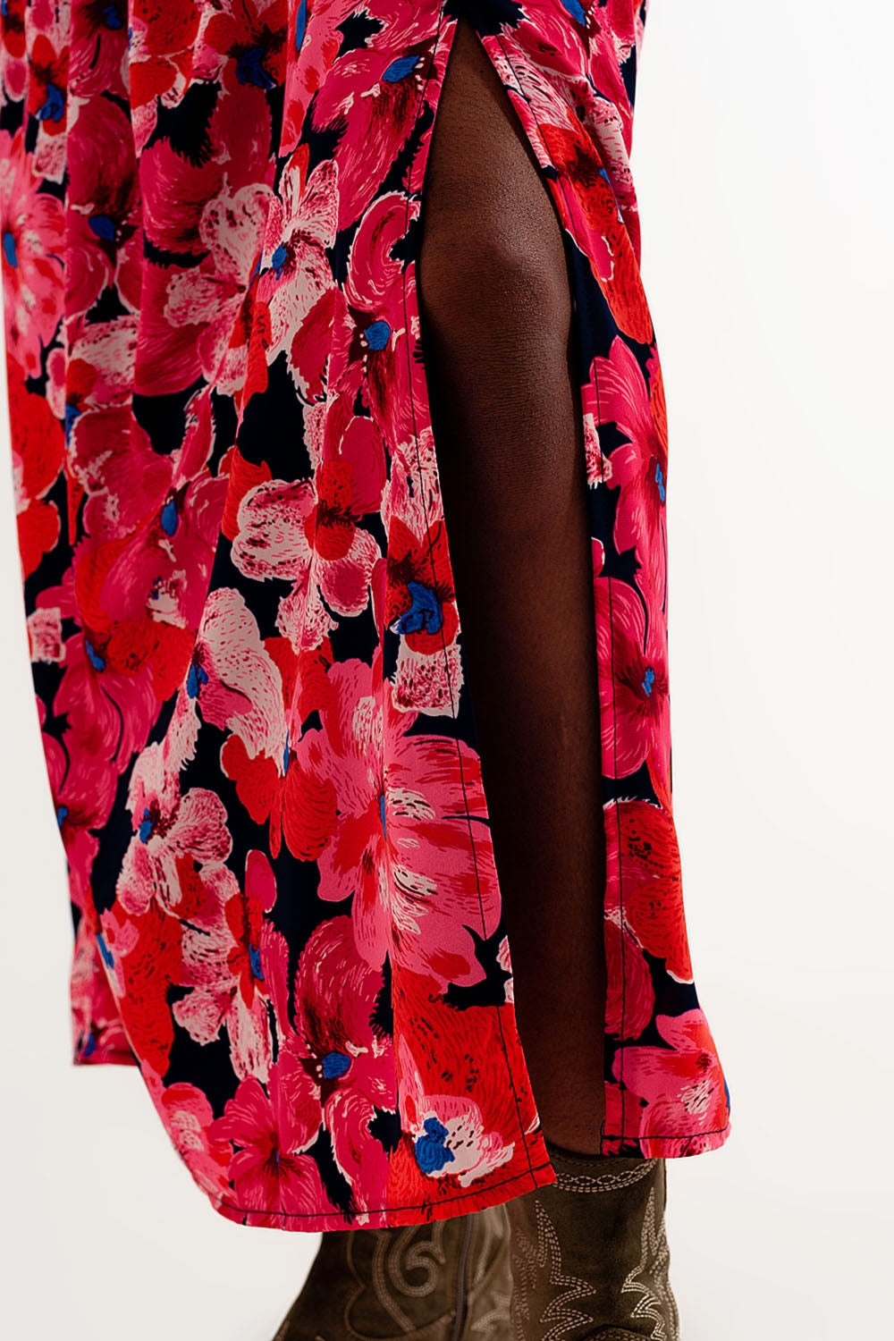 Jupe à imprimé floral rose vif