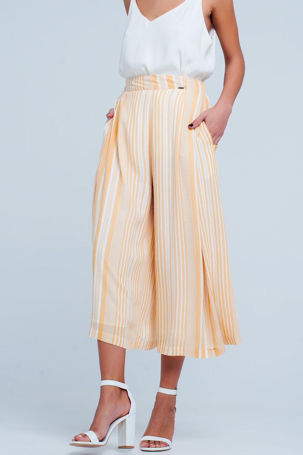 Q2 Jupe-culotte à rayures Jaune