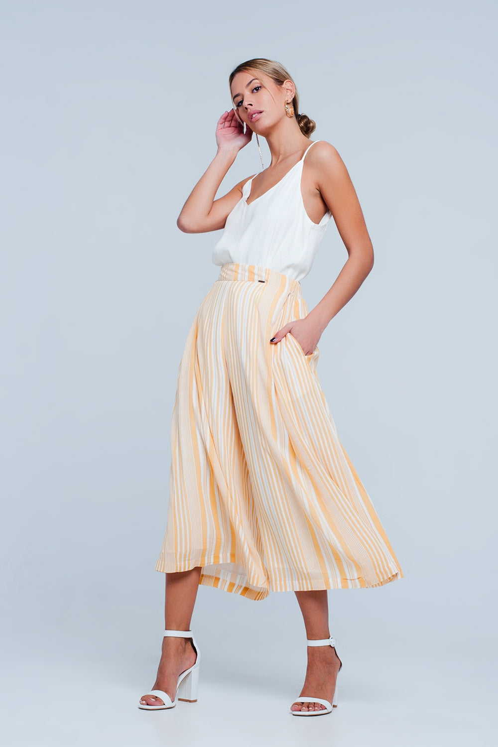 Jupe-culotte à rayures Jaune