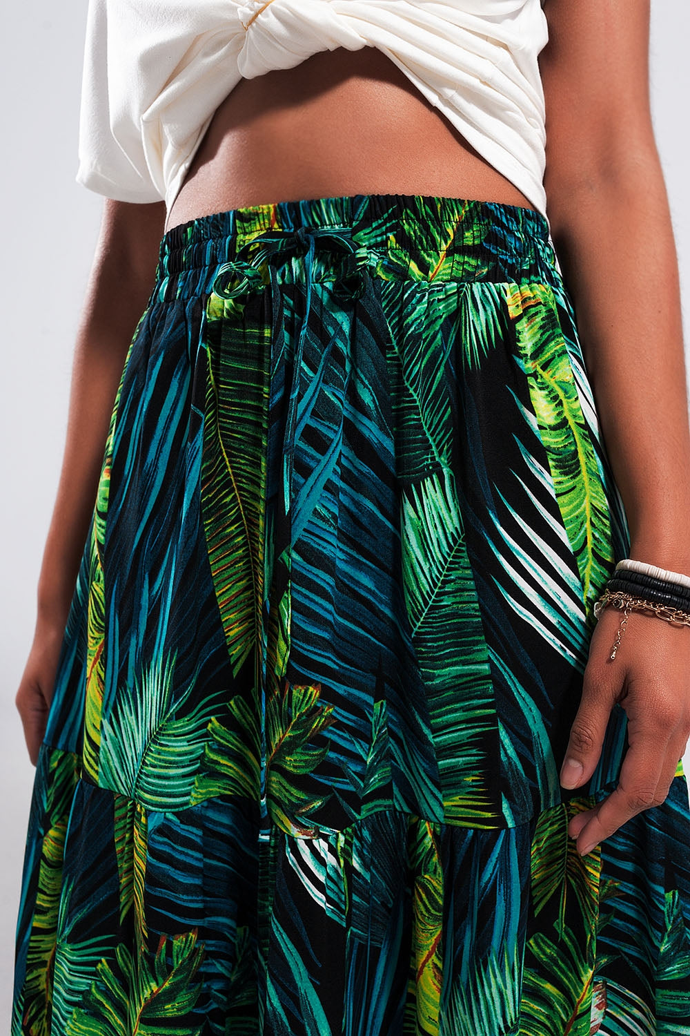 Jupe longue avec imprimé tropical Vert