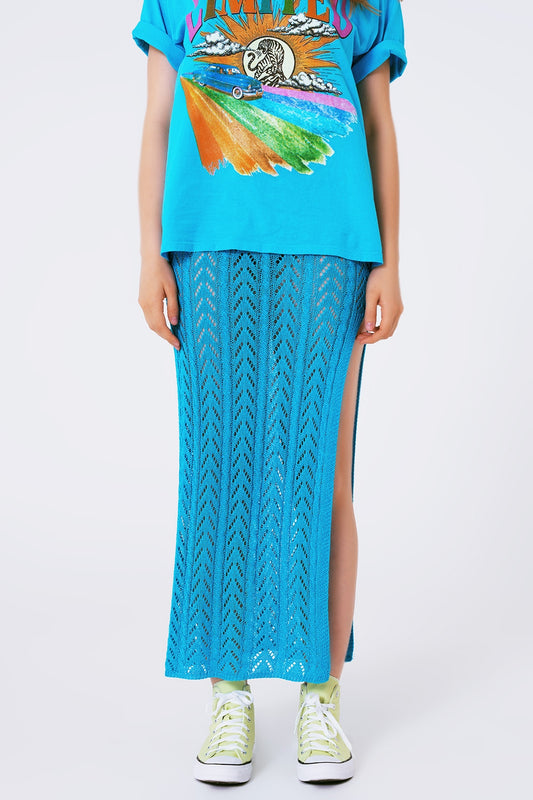 Q2 Jupe longue en crochet bleu