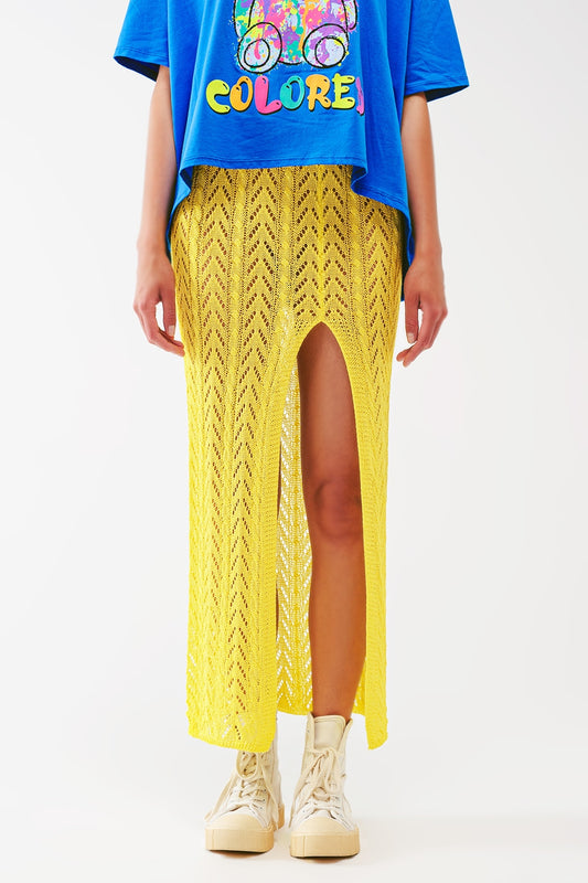 Q2 Jupe longue en crochet en jaune