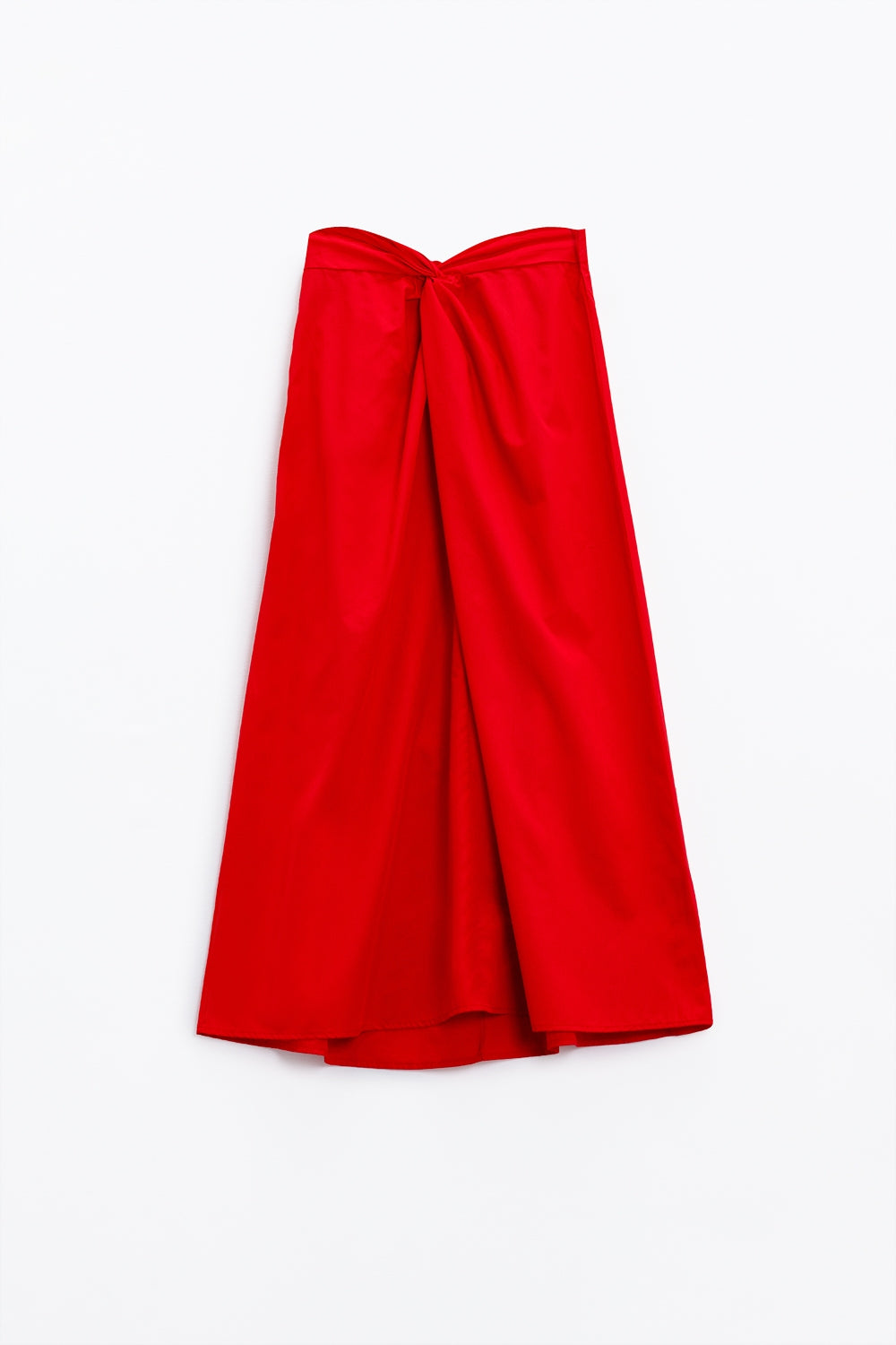 Jupe longue en popeline orange avec nœud à la taille